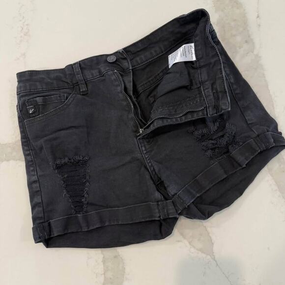 KanCan Black Denim Distressed Jean Shorts High Rise Cuffed Pockets Women's 28 - Picture 7 of 7